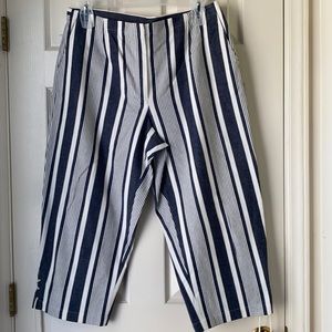 Talbots Navy/White Vertical Stripe Capris. Decorative Lacing on Legs